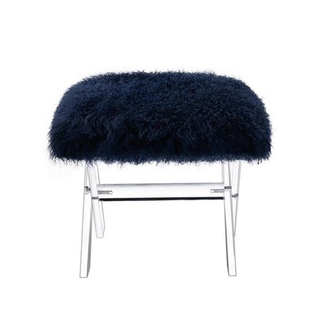 SAFAVIEH Coraline Sheepskin Ottoman, Navy SFV4748C